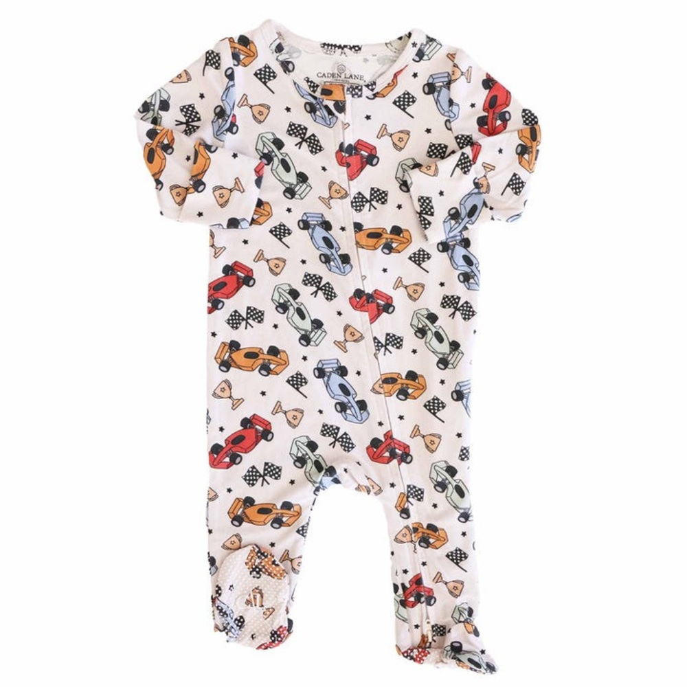 Caden Lane Pit Crew Zipper Footie, 0-3 months